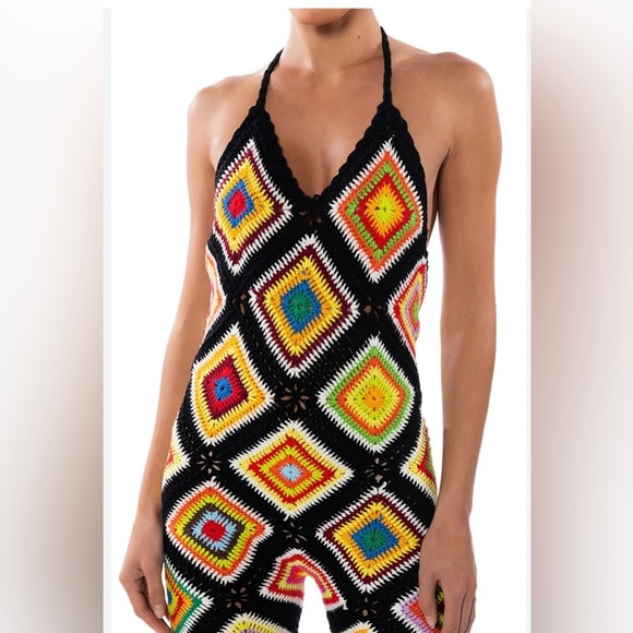 NWT Multicolor Crochet halter Jumpsuit - Picture 1 of 7